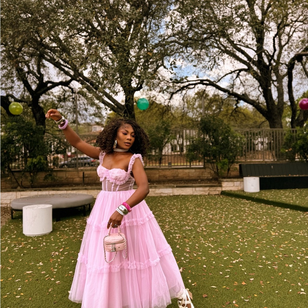 SHEIN Pink Ruffled Tulle Midi Dress - Picture 3 of 5